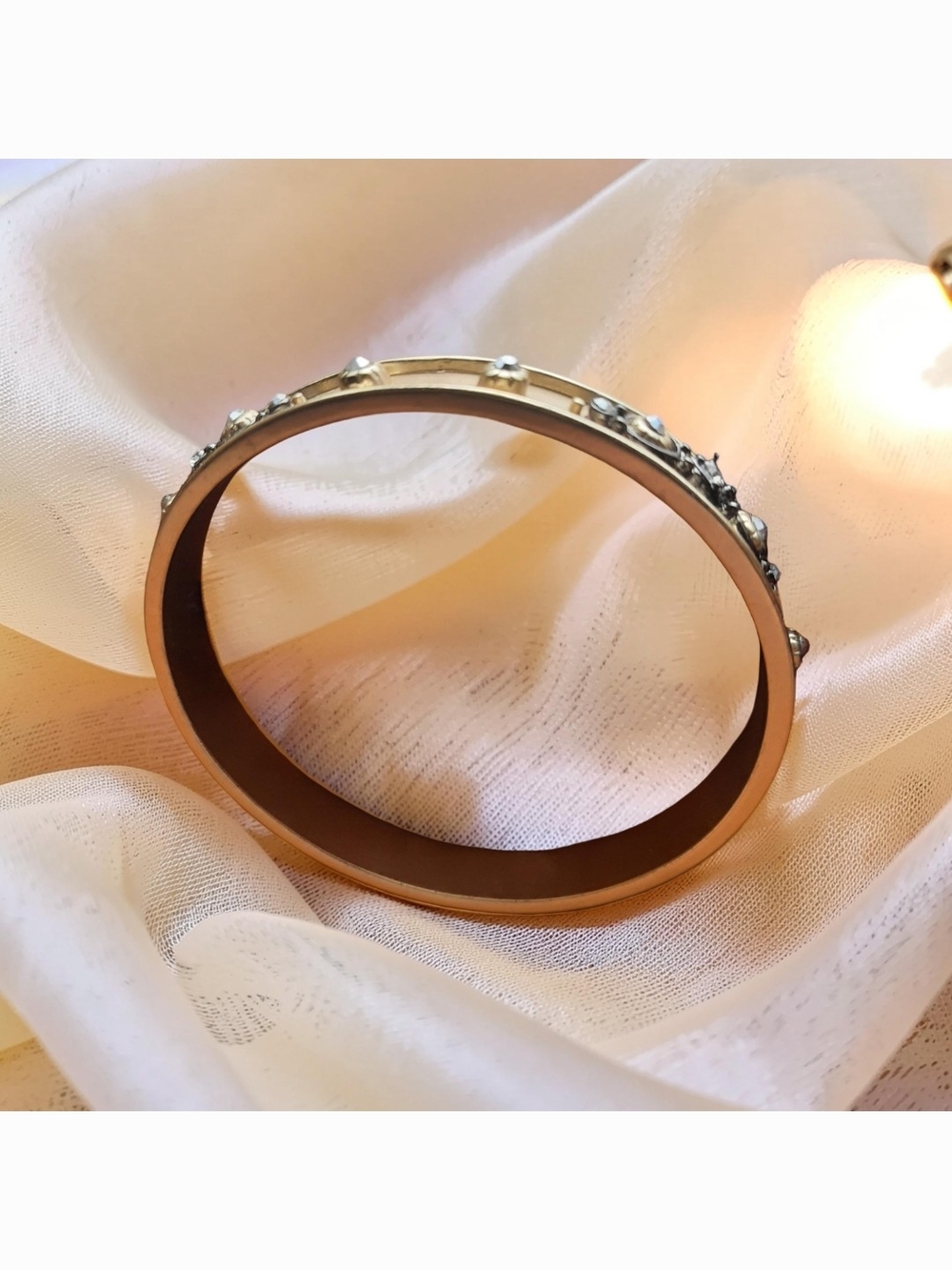 Gold Crystal Accent Bangle Bracelet for Women